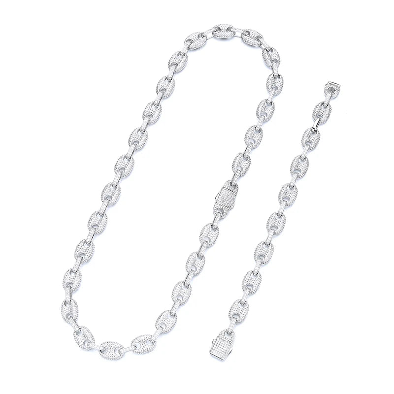 Wholesale Hip Hop Brass Jewelry Miami Cuban Chain Men's Necklace Bracelet Shiny Zircon Ice Out Jewelry Set Gift Wedding