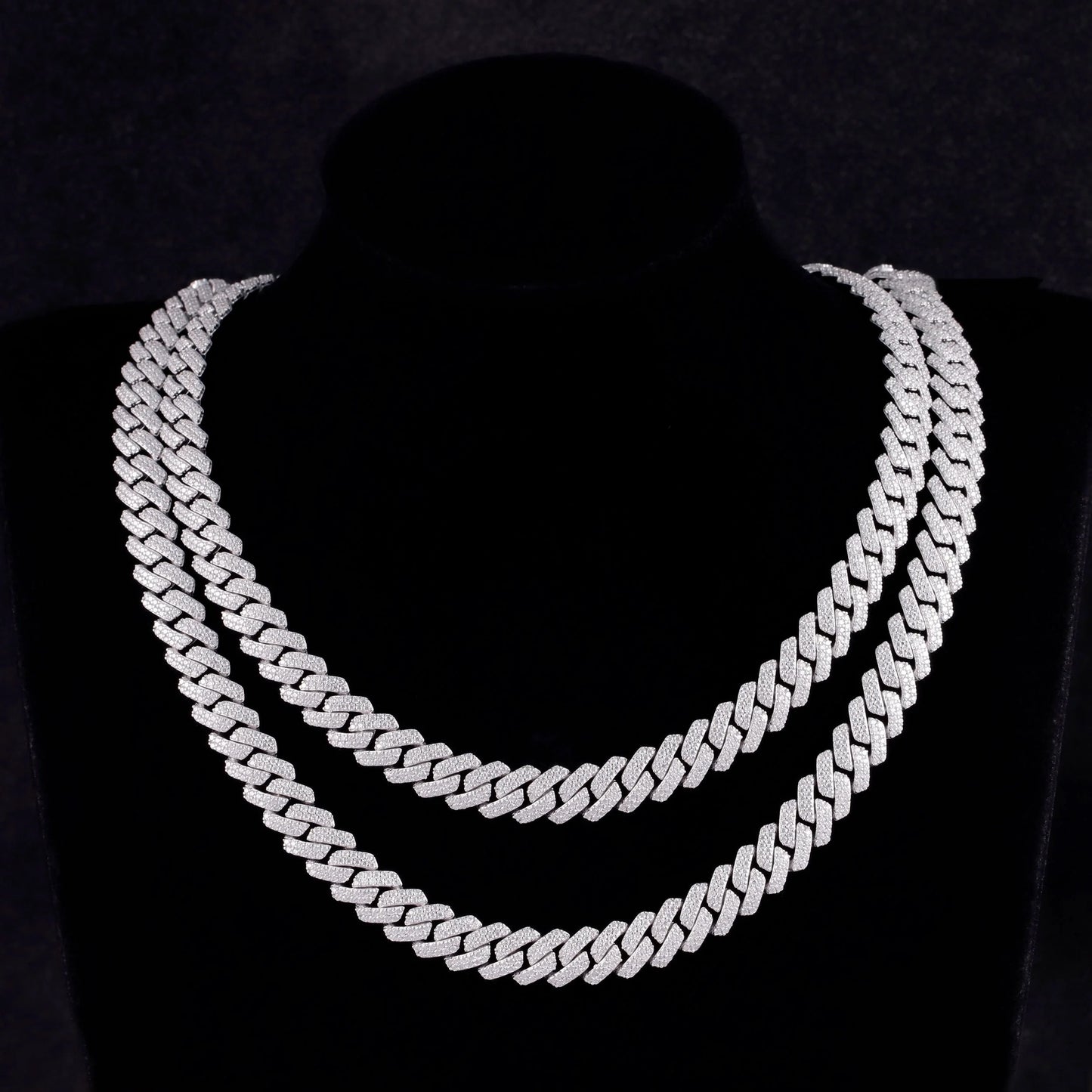 Lowest Price Hip Hop 2Row Diamond Vvs Diamond Link Chain Rapper S925 Silver  Cuban  Moissanite Necklace