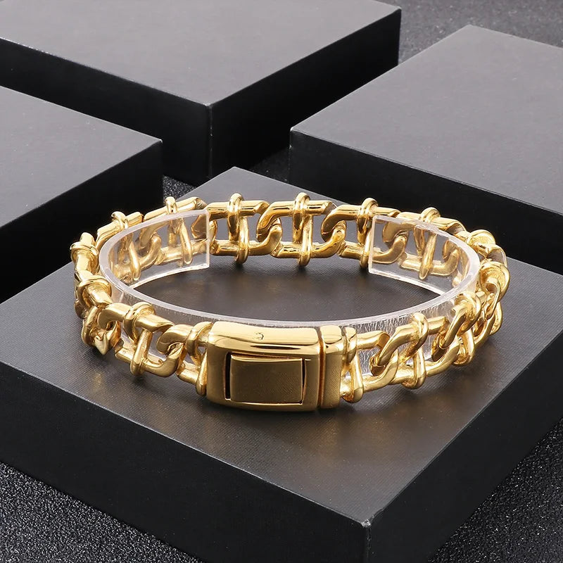 KALEN Men Retro Industrial Style Silver/Gold Color Stainless Steel Matte Surface Links Bracelets