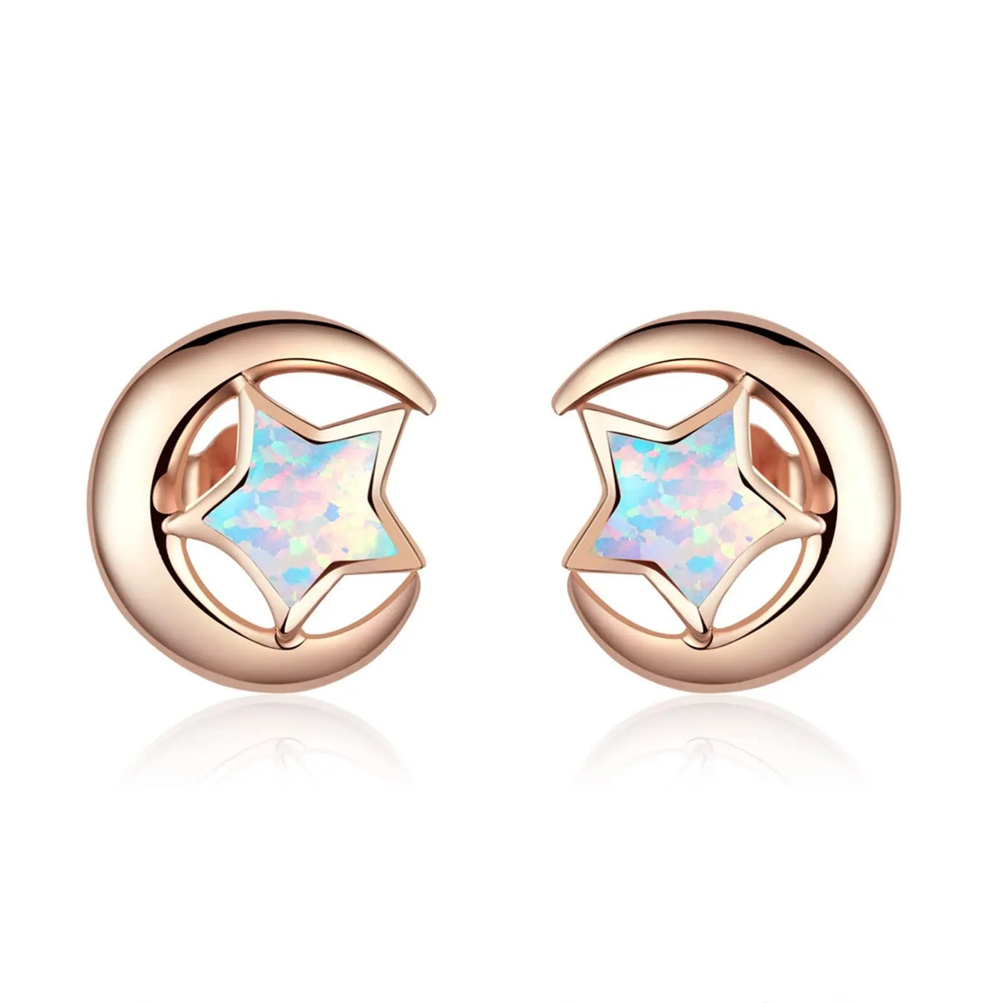 Tiktok Viral Hawaiian Star Moon Earrings White Opal Studs Dainty Protein Stone Jewelry for Women