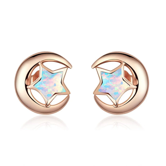 Tiktok Viral Hawaiian Star Moon Earrings White Opal Studs Dainty Protein Stone Jewelry for Women