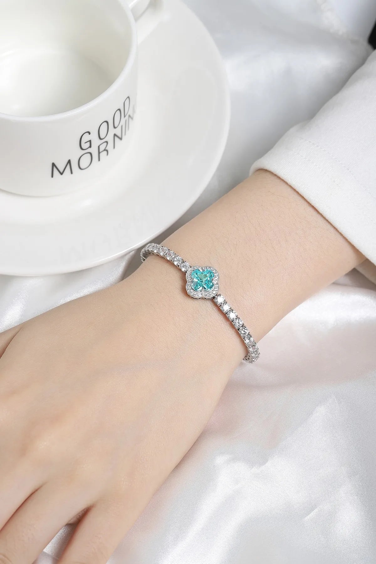 Gemfiori Customizable S925 Silver Bangles Chain Bracelet for Women Rhodium Lab Grown Paraiba Natural Gemstones for Gift Party OEM ODM