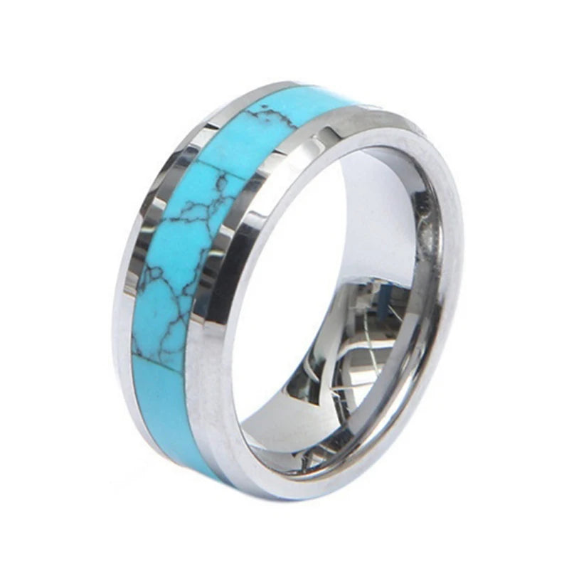 Wholesale Fine Designer Waterproof Natural Stone Turquoise Jewelry 8mm Wedding Bands Tungsten Carbide Rings for Men Male