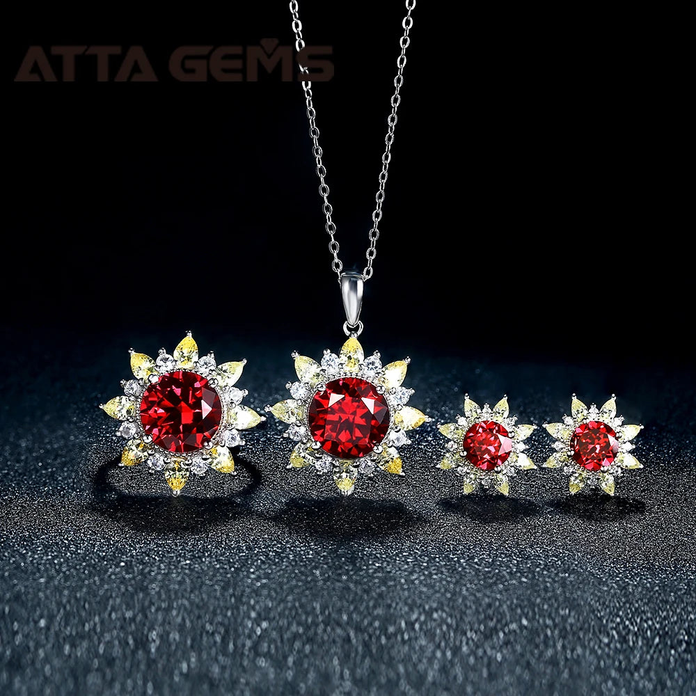 925 Sterling Silver Engagement Round ShapedRed Ruby Gemstones Jewelry Sets Pendant Earring Wedding Two Piece Women Jewelry Sets