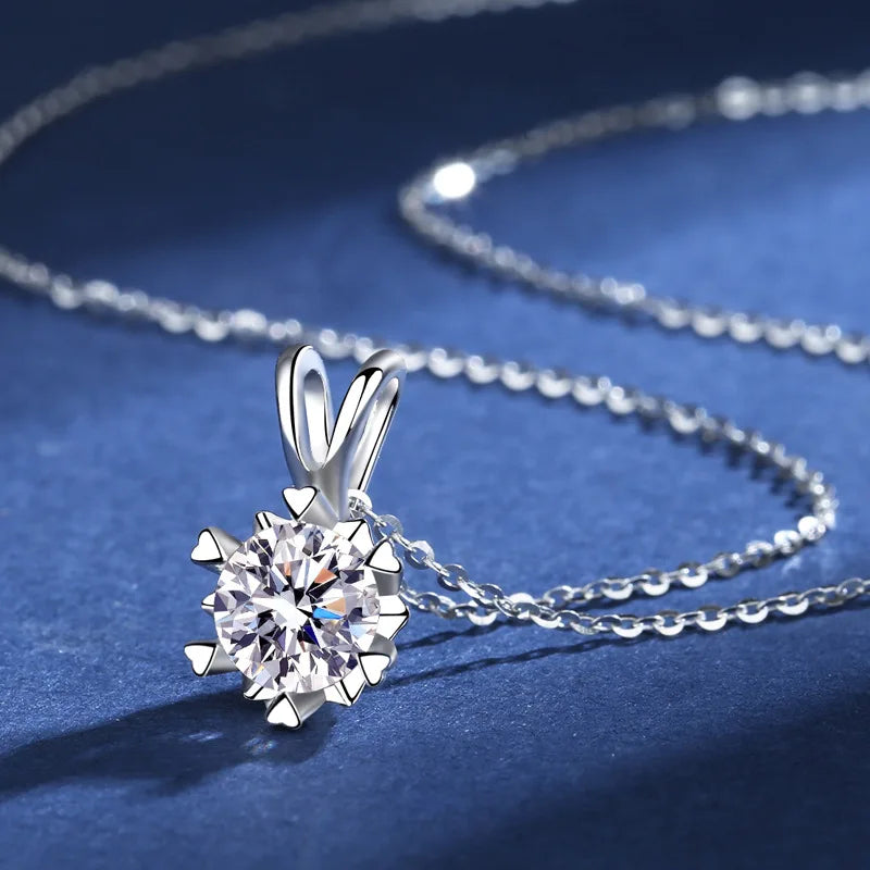 ArtistA Classic 925 Silver Round Cut 1ct VVS GRA Moissanite Necklace Snowflake Diamond Pendant Jewelry Set for Gifts Fir Girlfriend