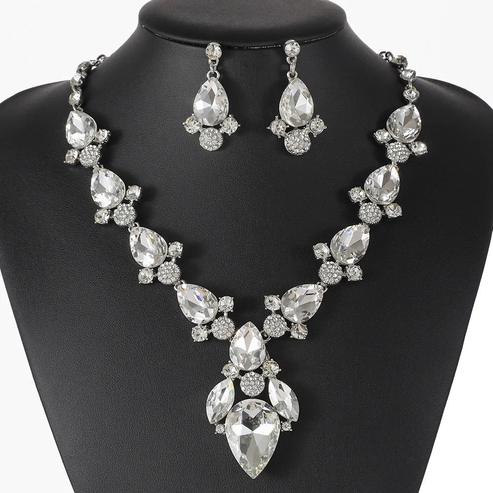 Crystal Cross-Mirror Geometric Necklace & Earrings Jewellery Set | 8 Colours Statement Fashion Set