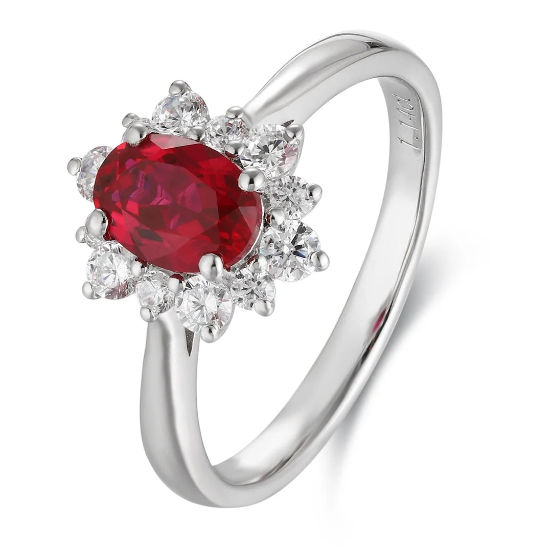Gemfiori Jewelry Trendy High Quality S925 Silver Cultivated Ruby Ring Unisex Engagement Ring for Wedding Party or Gift