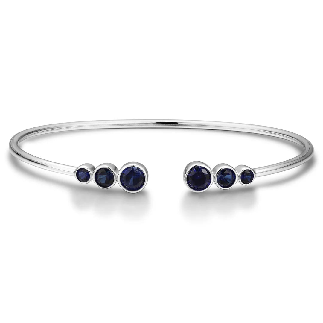 Gemfiori 925 Sterling Silver Bracelets for Women Lab Grown Colorful Sapphire Simple Design Silver Bangles Daily Wear Accessories Gifts