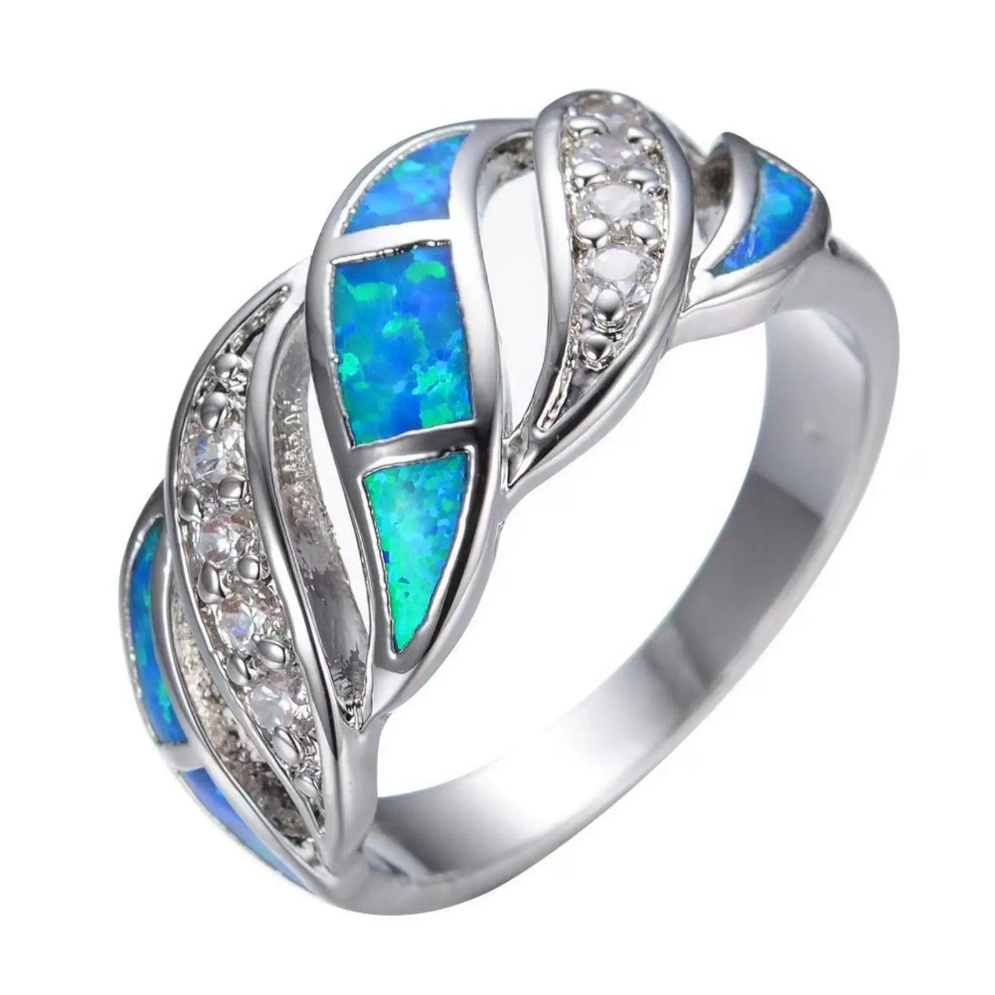 Ring | Iridescent Gem Inlay Band | Modern Silver/Gold Plated Women's Trendy Fashion Jewelry