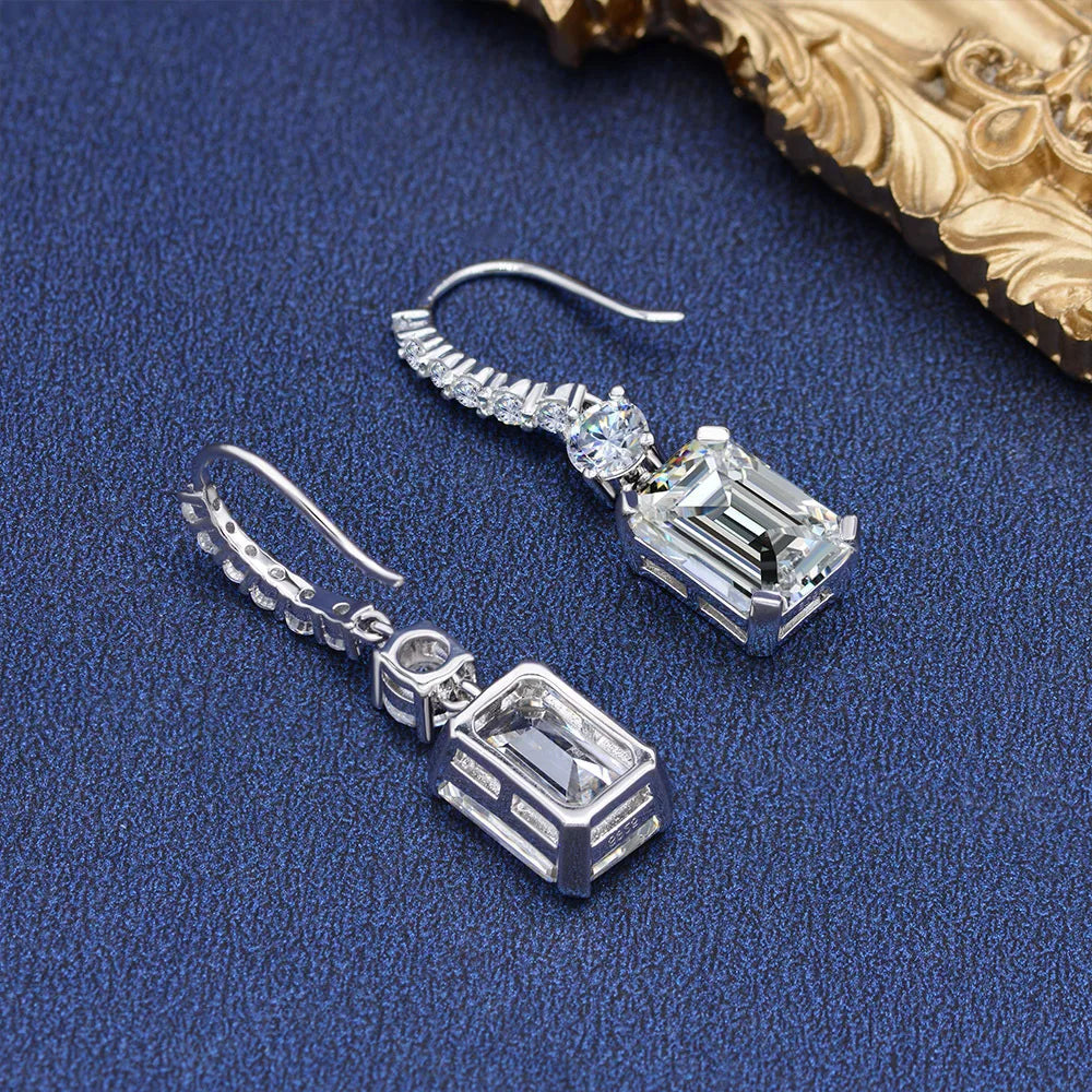 MUSHAN Jewelry Factory 925 Silver 8*11 High Carbon Diamond Earrings Rectangular Chamfered Flat 4 Carat Ear Hooks for Women