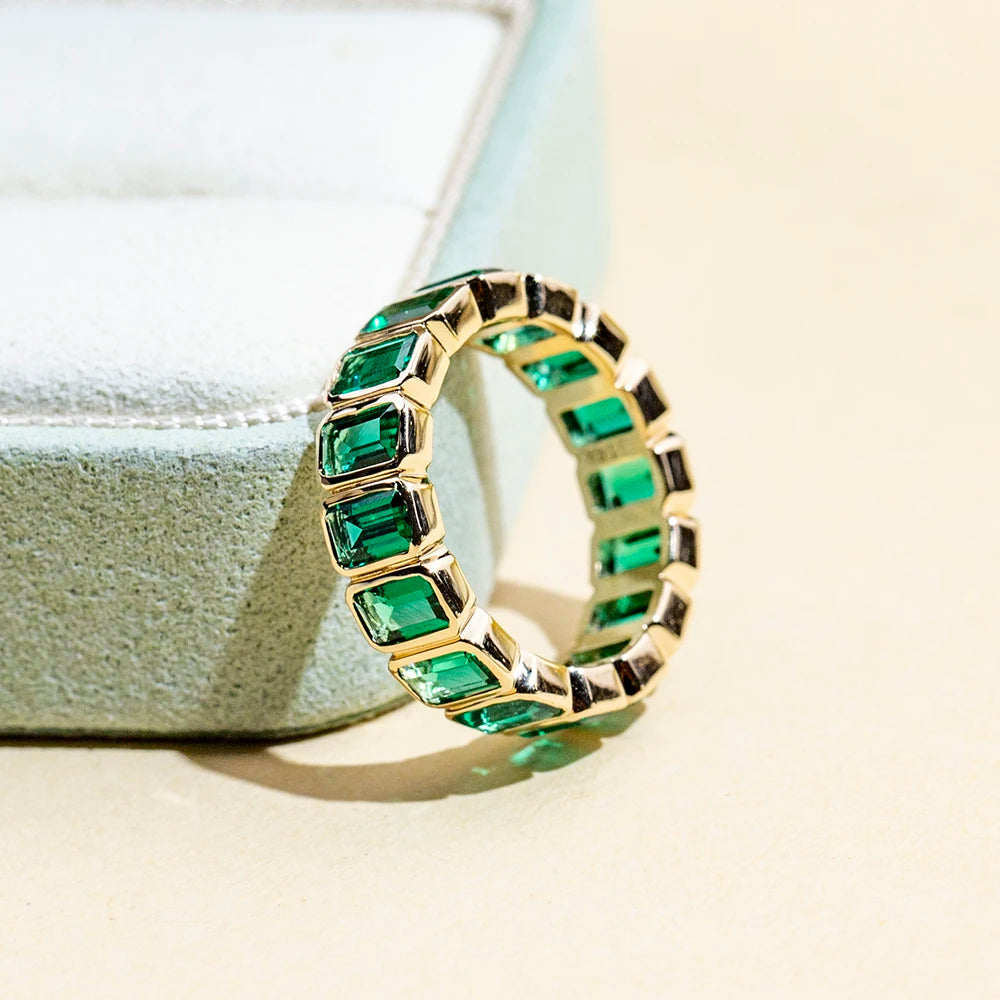 Messi Jewelry MSR-1723 Fashionable Design 14k 18k Gold Eternity Ring 3x5mm Gemstone Lab Grown Emerald Ring