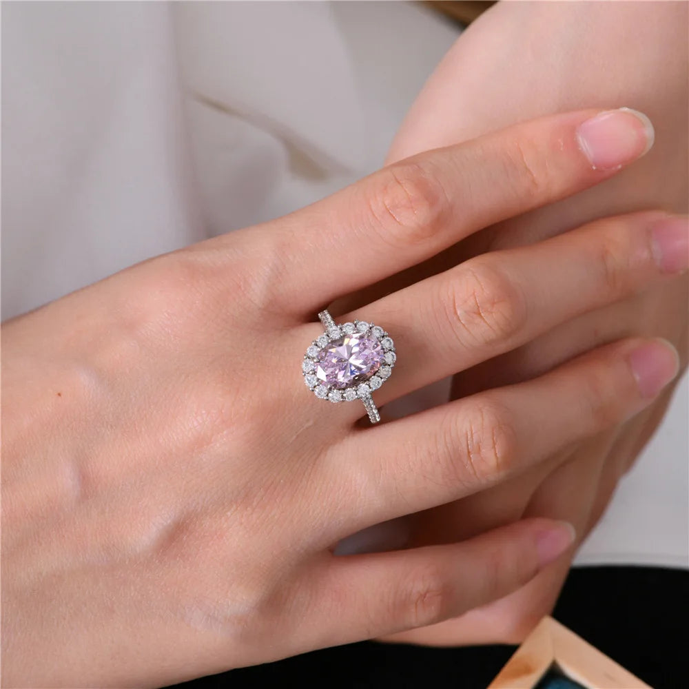 MuShan Jewelry Factory European and American S925 Silver 3 Carat Pigeon Egg 8*12 High Carbon Diamond Ring Luxurious Diamond Ring