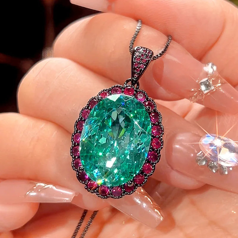 Gemfiori 2025 New High Quality Light Luxury Jewelry Pala Green Zircon Black Gold Premium Set