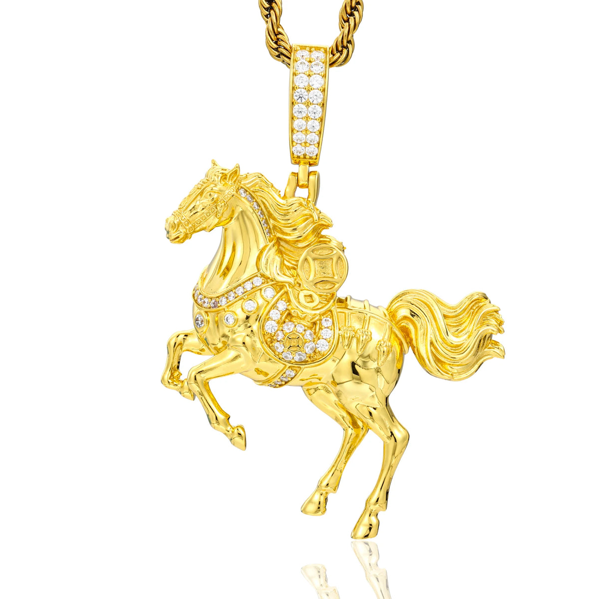 REBEL Luxury Galloping Horse Pendant 18K Gold Plated Brass AAAAA CZ Diamond Animal Charm Necklace High Quality Jewelry Factory