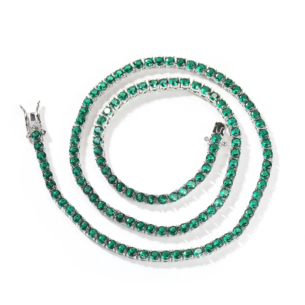 Cunyan 2025 Luxury Green Zircon Tennis Necklace for Men and Women Trendy Jewelry 3mm Diameter Zircon Chain Choker Necklace