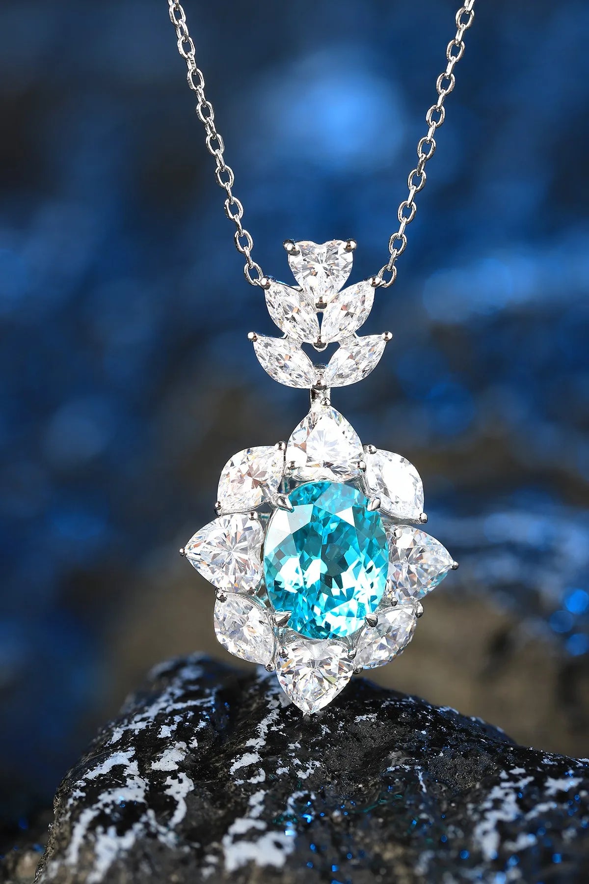 Gemfiori Anster 925 Sterling Silver High-quality Cultivated Paraiba Necklace - Suitable for Parties or As a Gift