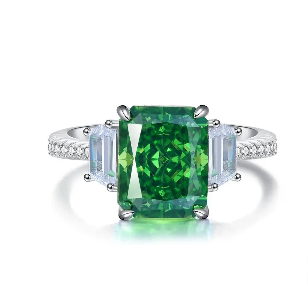 Wholesale 925 Sterling Silver Emerald 5A 8A Zirconia Ring Women Engagement Wedding Rings Custom Jewelry Manufacturing Supplies