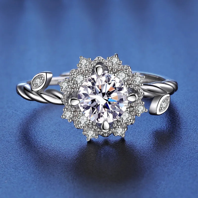 ArtistA Popular Fashion Jewelry 925 Sterling Silver Brilliant Round Cut 1CT VVS GRA Colored Moissanite Flower Rings for Women