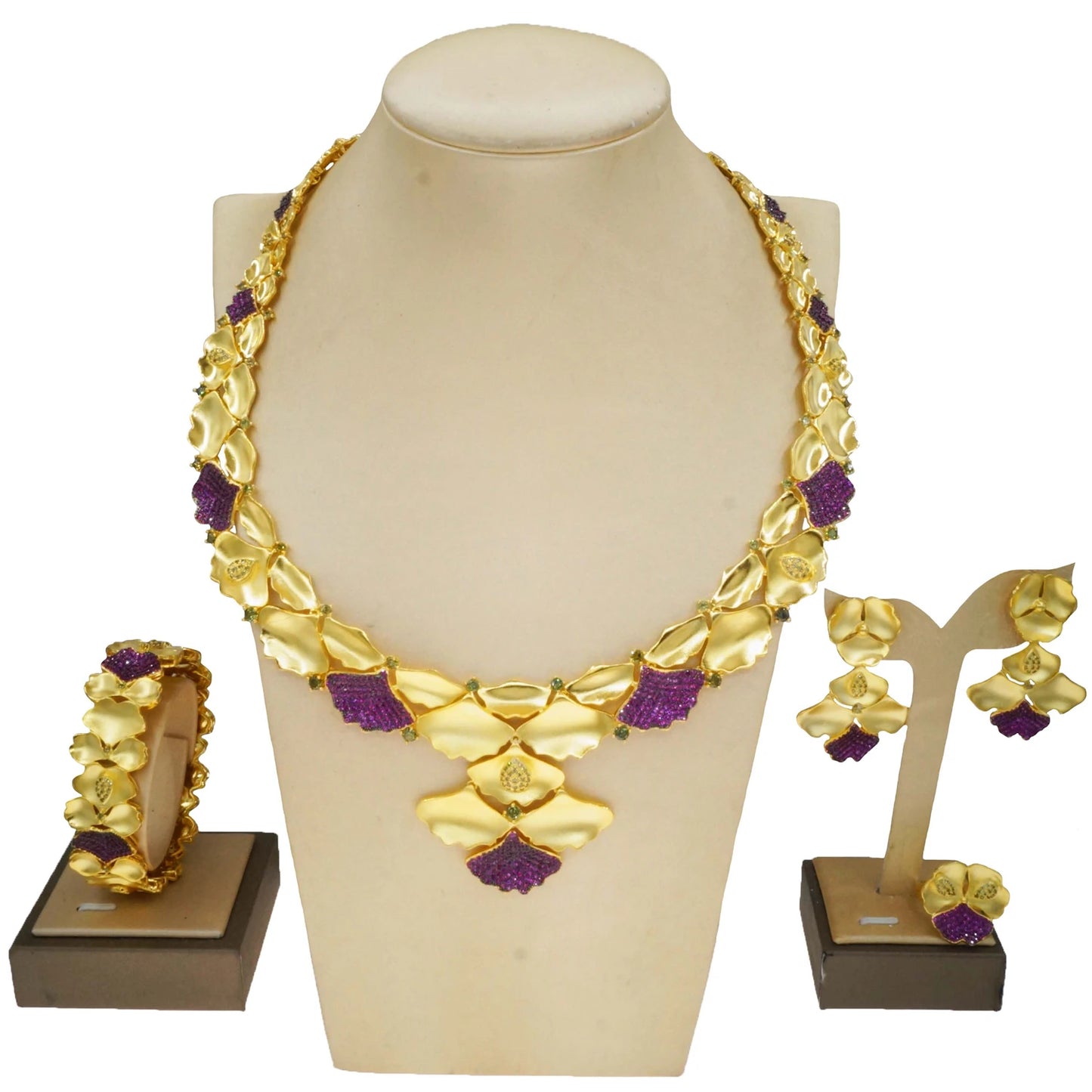 Zhuerrui Hot Selling 24K Gold Jewelry Set Available Purple Beads Jewelry Sets Fashion Women's Costume Accessories HZ23088175