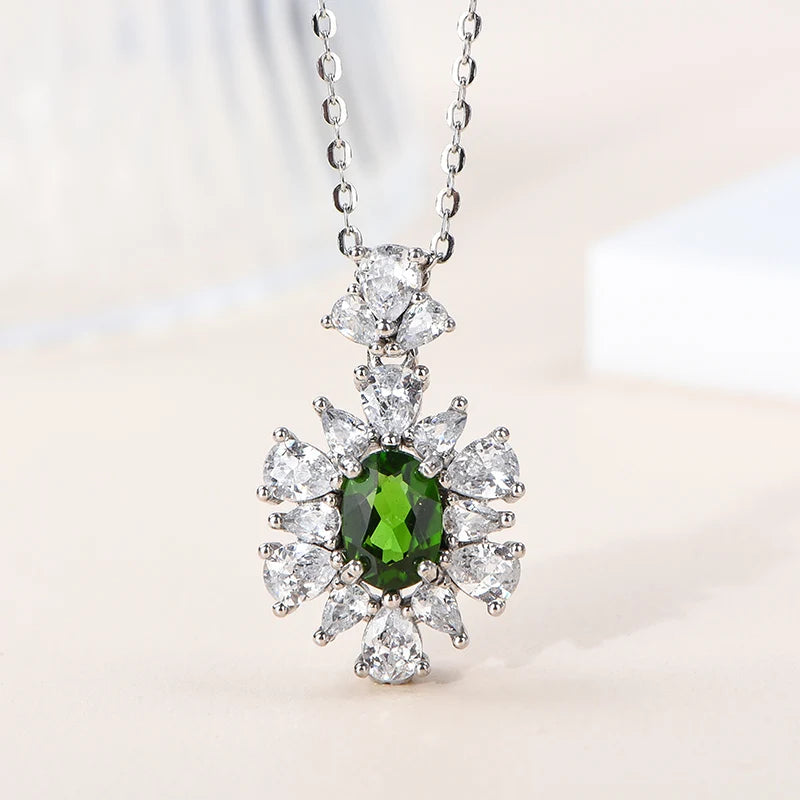 Gioiellieri Supplier Natural Diopside Gemstone Rhodium Plated 925 Sterling Silver Pendant Necklace Women's Everyday Wear