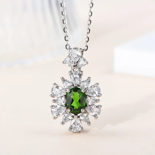 Gioiellieri Supplier Natural Diopside Gemstone Rhodium Plated 925 Sterling Silver Pendant Necklace Women's Everyday Wear