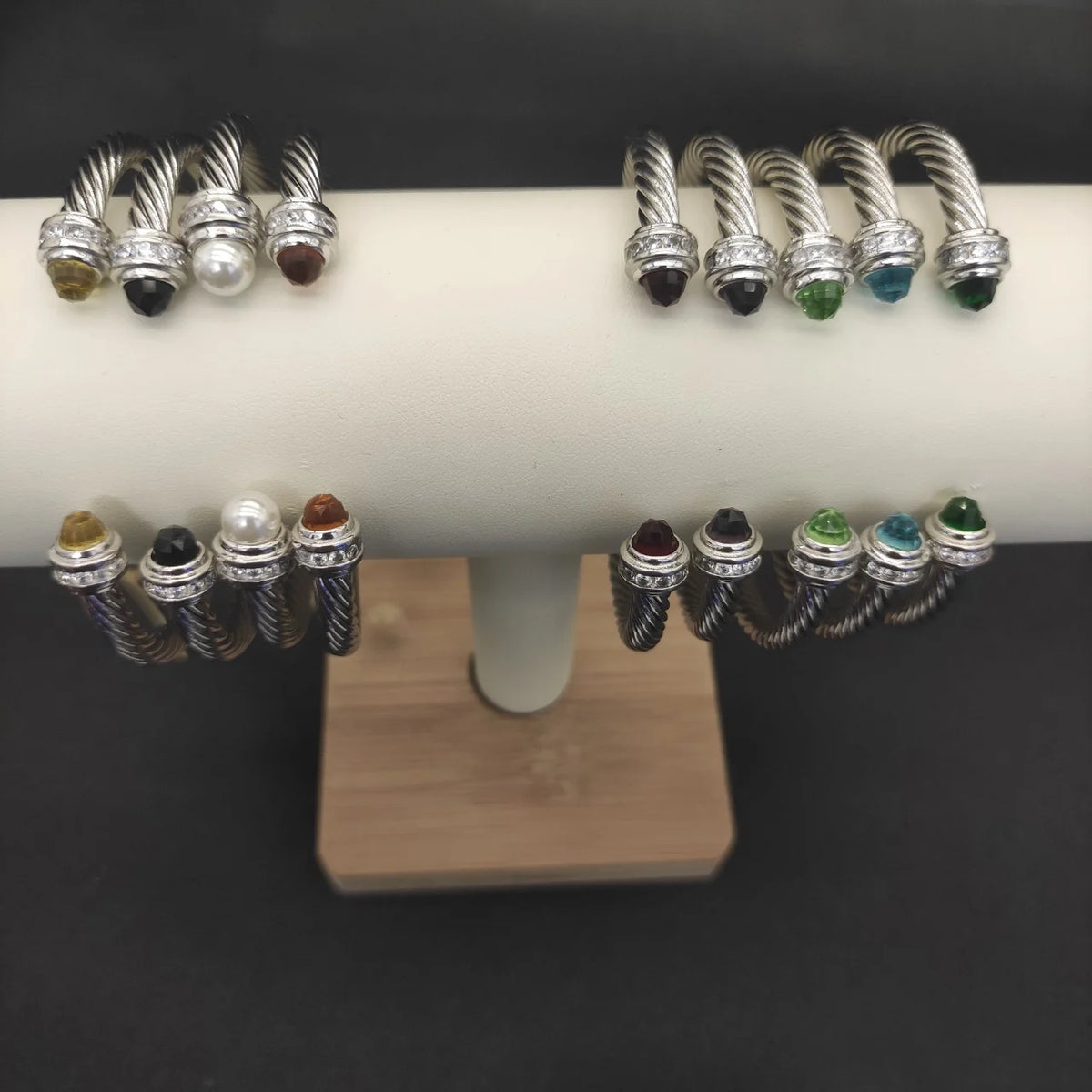 FASHIONISTA DY High-Quality 5mm Silver-Plated Diamond Fashion Bracelet, Stylish Silver-Plated Colored Gemstone Bangle, Jewelry
