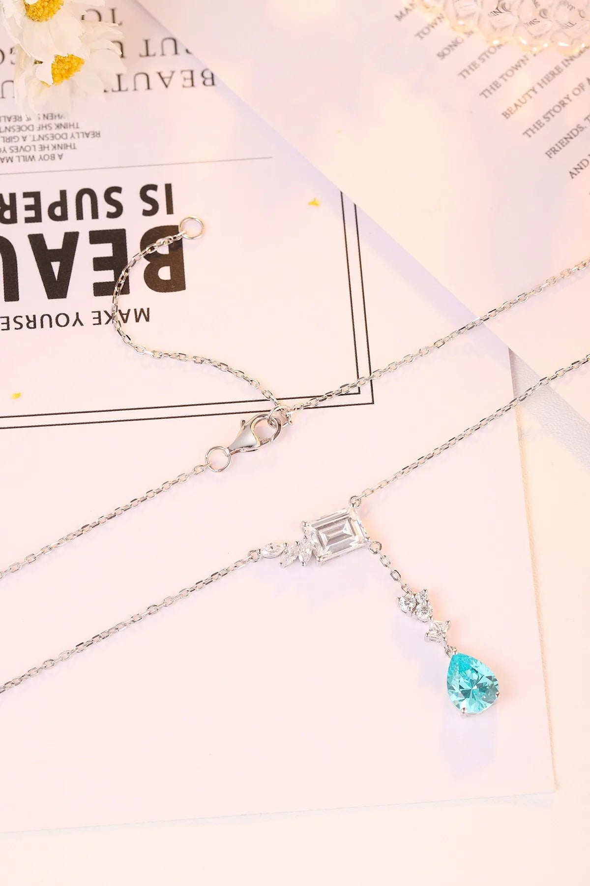 Gemfiori Anster 925 Sterling Silver High-quality Cultivated Paraiba Necklace - Suitable for Parties or As a Gift
