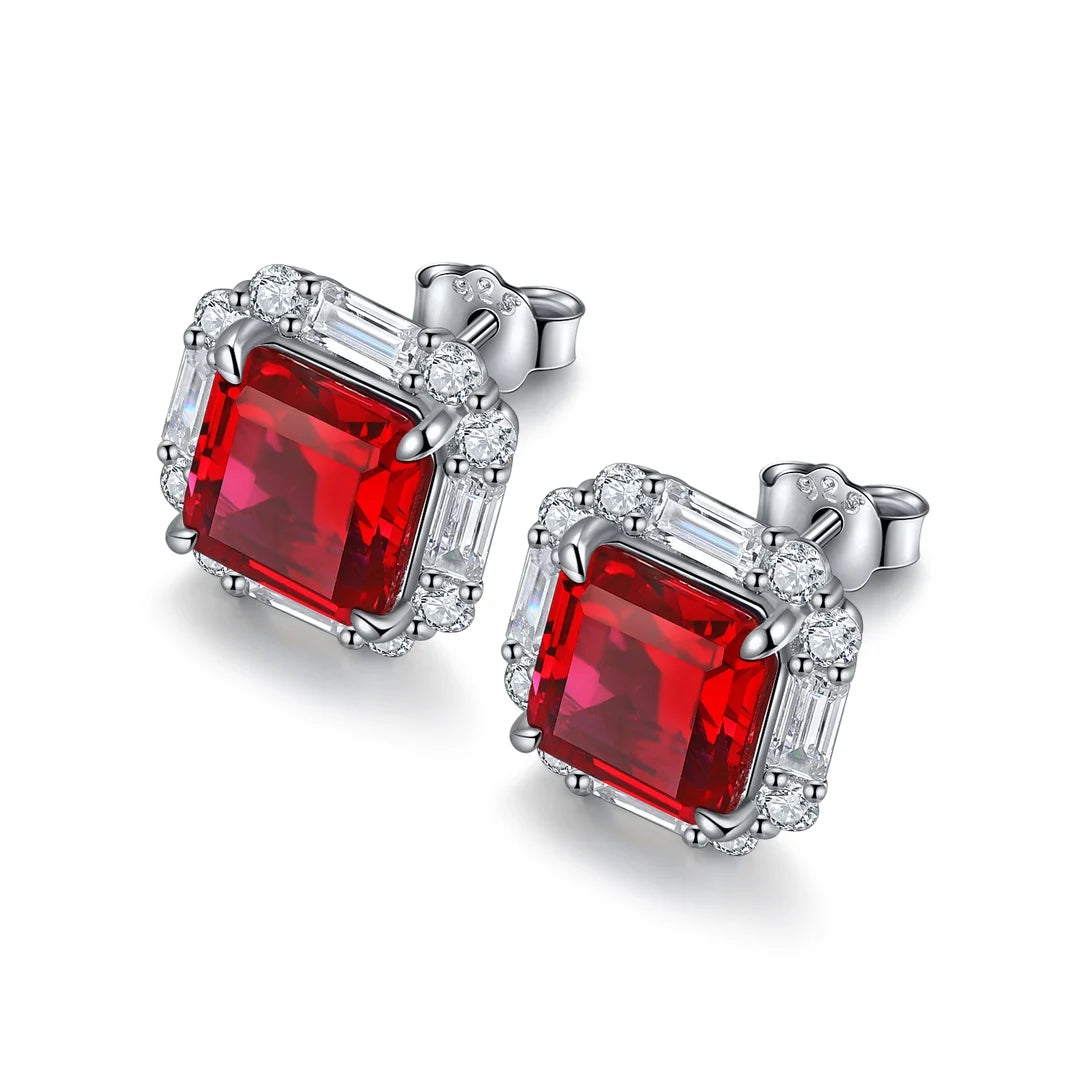 Gemfiori Anster High Quality S925 Lab Grown Ruby Earring Stud Dainty Gemstone Stud Earrings for Women Daily Wear Gift