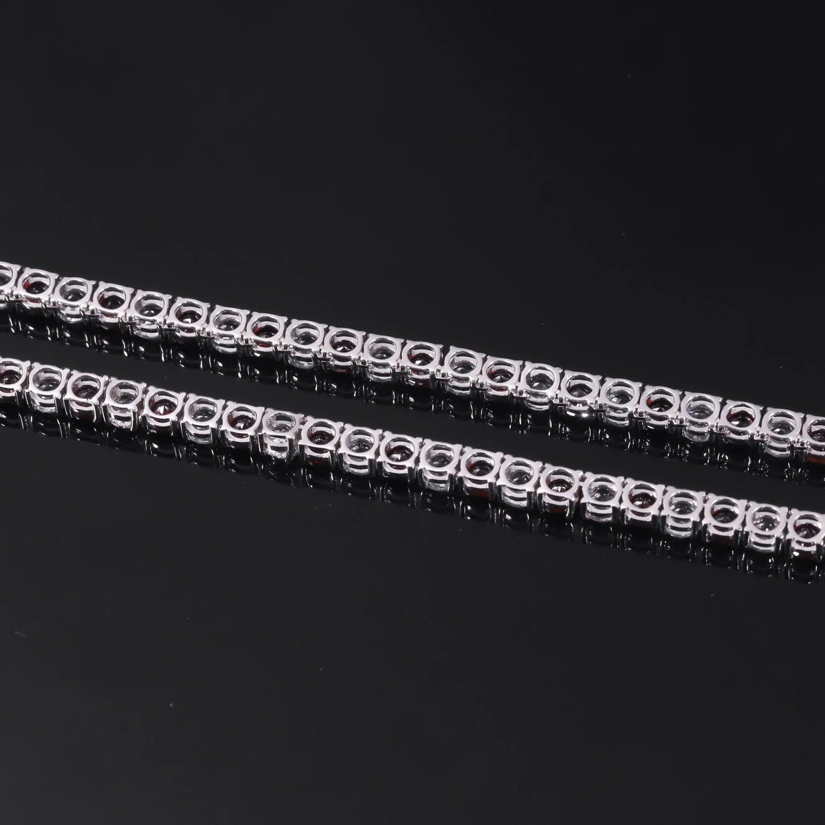 Gemfiori Abiding Two Tone Design Alternating Garnet & White Topaz Round 5mm 20IN 925 Silver Natural Gemstone Tennis Chain Necklace Choker