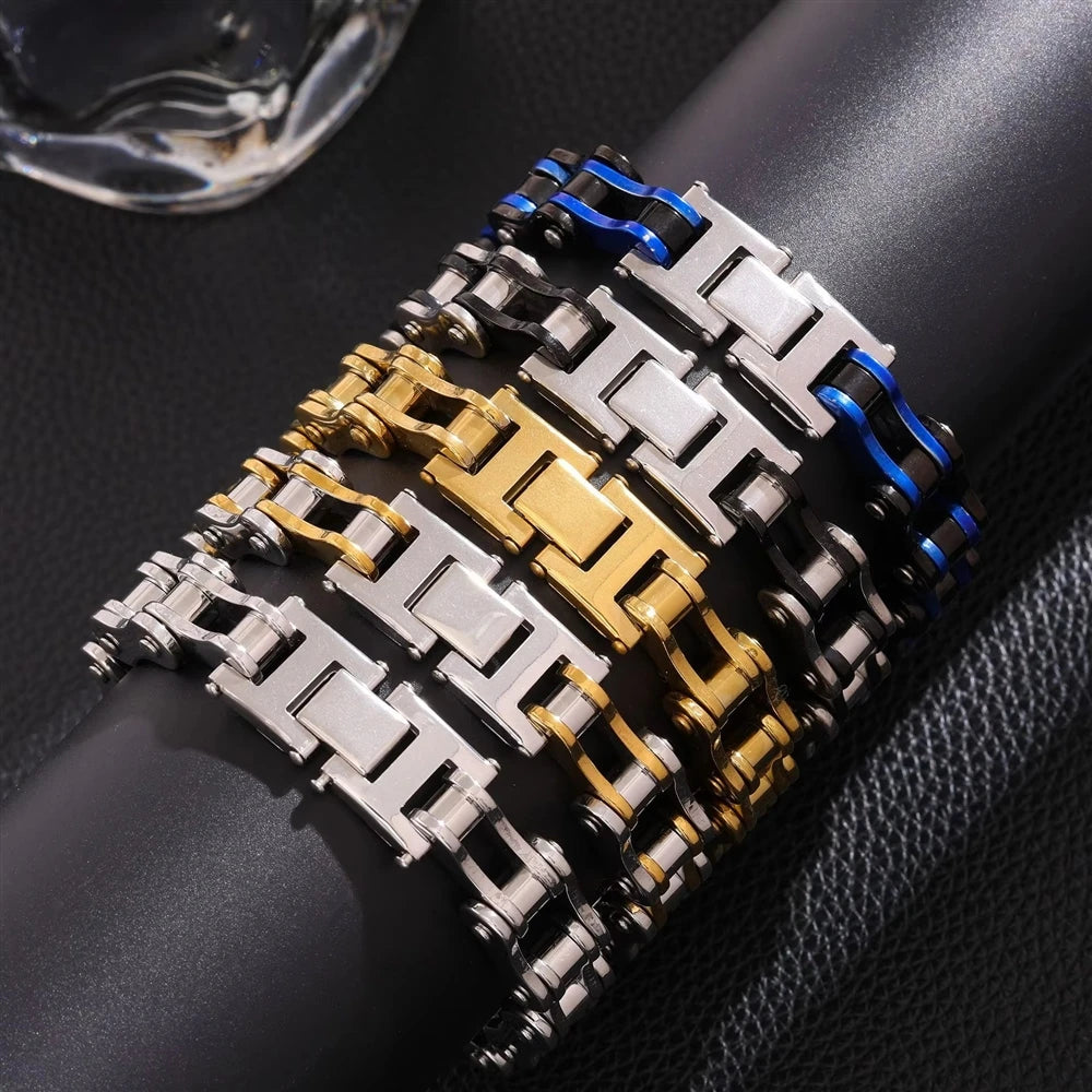 REBEL European American Punk Motorcycle Men's Bracelet Natural Stone Electroplating Rock Personality Chain