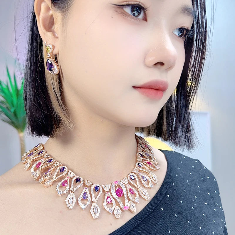 2025 New Necklace Earrings Elegant and Fashionable Brass Gold-plated Enamel Craftsmanship Women's Wedding Accessories