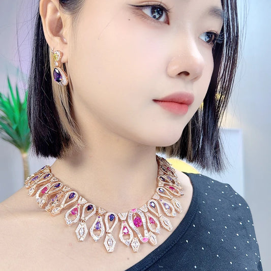 2025 New Necklace Earrings Elegant and Fashionable Brass Gold-plated Enamel Craftsmanship Women's Wedding Accessories
