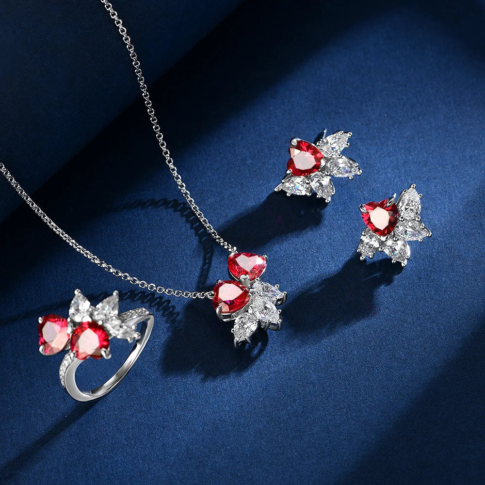 MUSHAN Jewelry Factory 925 Silver 1 Carat Heart Shaped 7*7 Lab Grown Ruby Earrings High End European and American Style