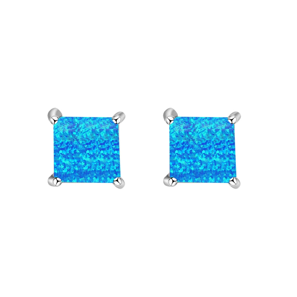 Ins Square Brass Geometric Opal Earrings | Minimalist Cute Gift Jewelry Best Seller Wholesale