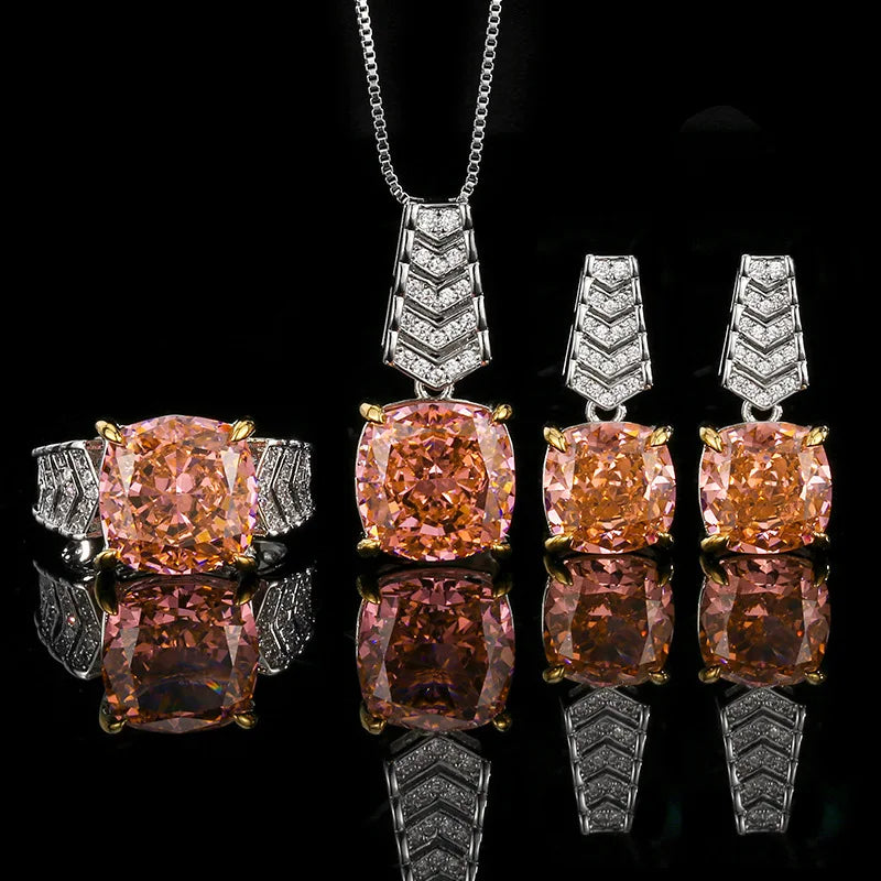 REDheart Ice Flower Cut Copper Inlaid Pearl Rhodium Plated Opening Ring Papalacha Light Luxury Jewelry Pendant Necklace Set Women's