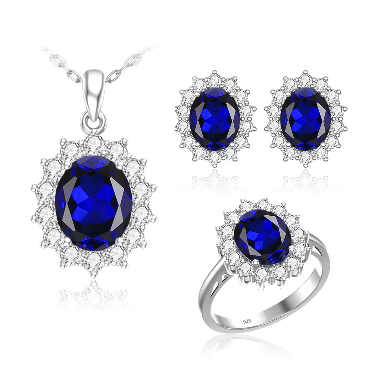 ArtistA Luxury Bridal Jewelry Set 925 Sterling Silver Sapphire Halo Ring Earrings Pendant for Women's Wedding Jewelry