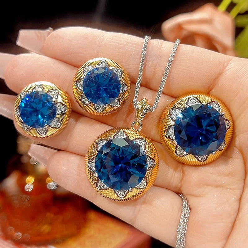 REDheart Women's Trendy Brass Jewelry Set with Gold Plated Zircon Stones Two-Tone Flower Design for Anniversary & Wedding