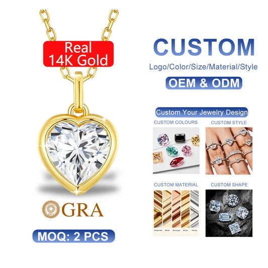 Gioiellieri Gold Jewelry Factory Classic Design Mini Women Engagement Fine Jewelry Genuine 14K Gold Heart Cut 1ct 2ct Moissanite Pendant