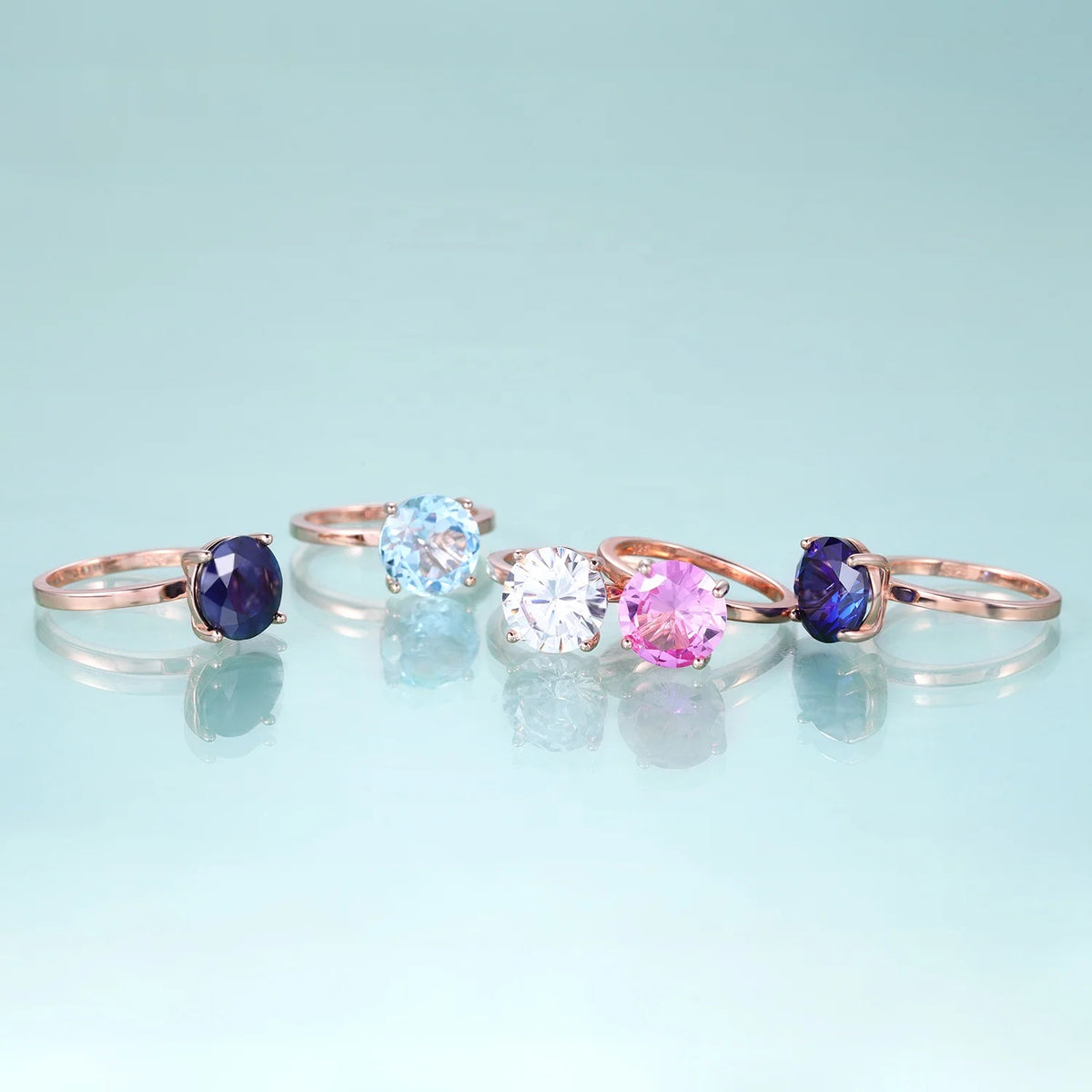 Gemfiori Abiding Classic 4 Prong Round Brilliant Cut 9MM Big Gemstones 925 Silver Womans Solitaire Rings for Wedding Engagement