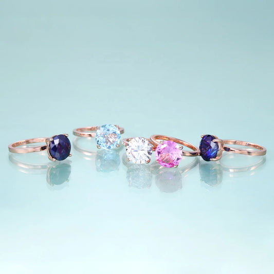 Gemfiori Abiding Classic 4 Prong Round Brilliant Cut 9MM Big Gemstones 925 Silver Womans Solitaire Rings for Wedding Engagement
