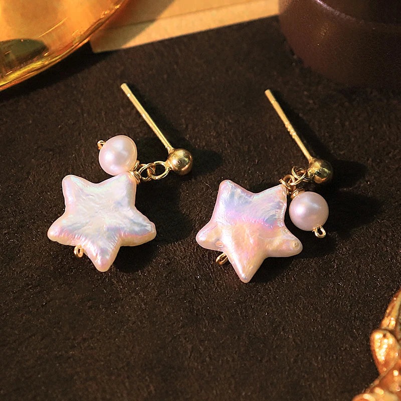 Natural Freshwater Pearl Pentagram Star Earrings 925 Pendant Gift for Women Jewelry GE1771A