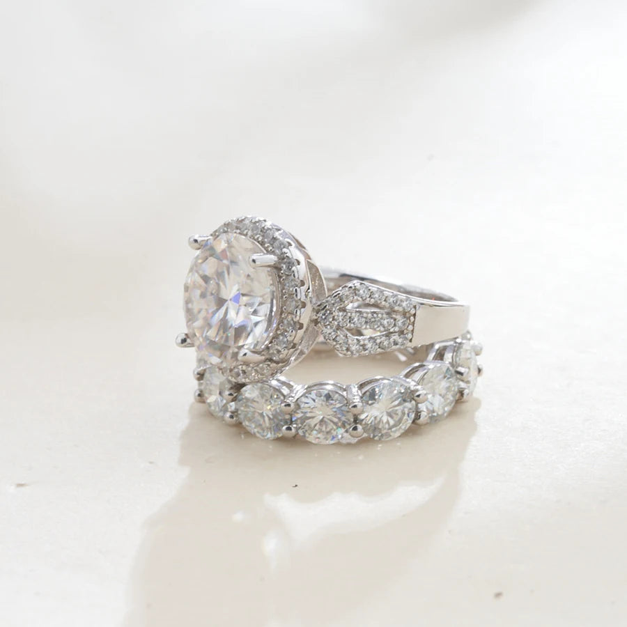 Wholesale Fine Luxury Jewelry Women Red Rings with 12 Carat GRA Certificate Big diamond Moissanite 925 Sterling Silver Ring Sets
