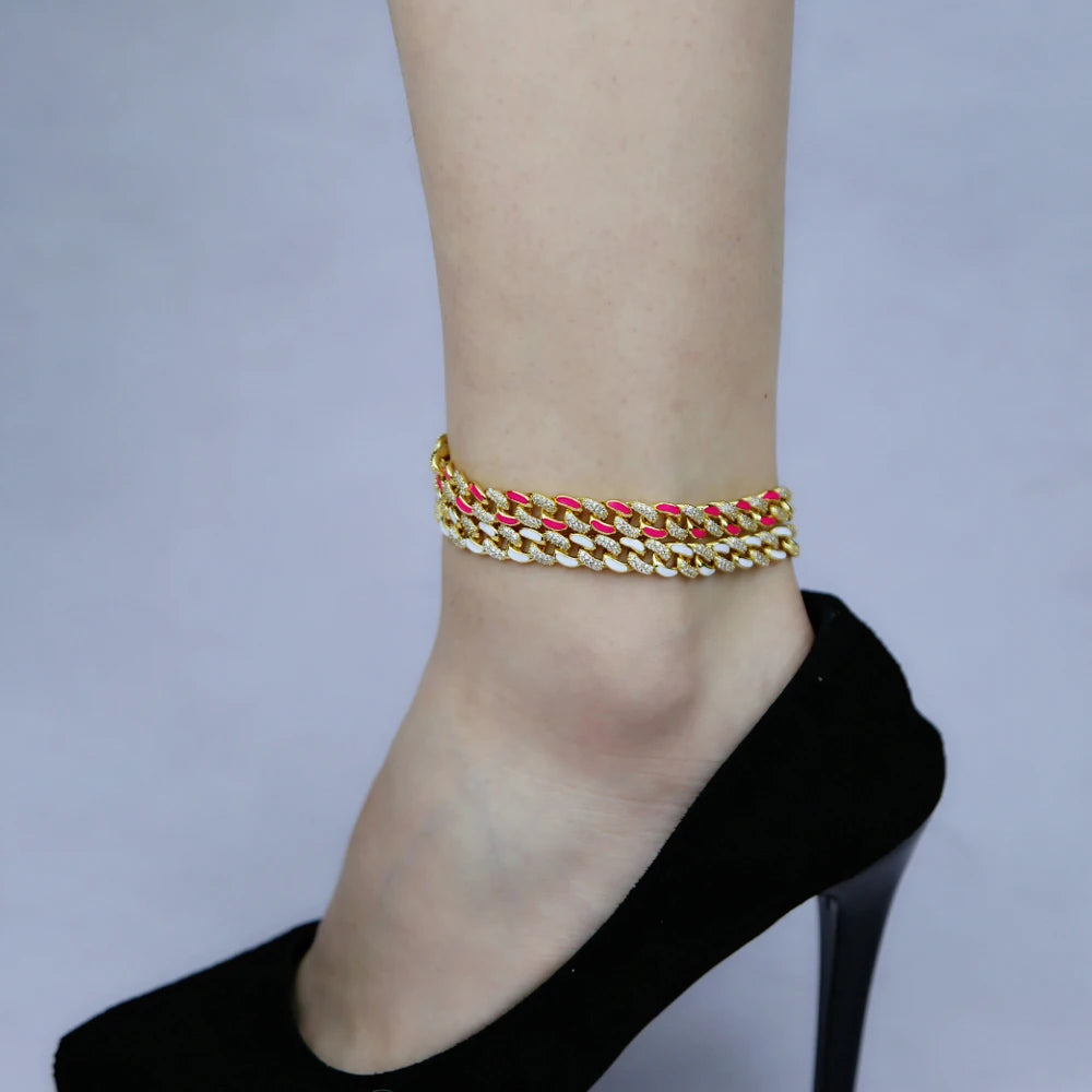 2024 Summer Colorful Jewelry Neon Enamel Cuban Link Chain Anklet for Women
