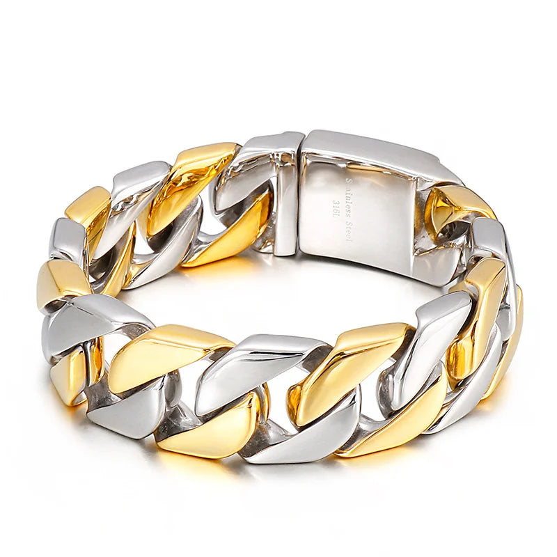 KALEN Domineering Stainless Steel Gold-plating Cuban Male Bracelet
