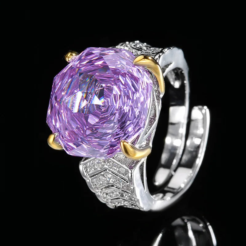 Gemfiori Ose Purple Set Necklace Ring Earrings Zircon Luxury Jewelry Women's Wedding Bridal Clothing Accessories Set