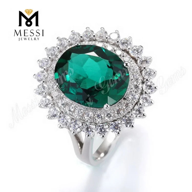 Gemfiori Messi Jewelry Emerald Ring Jewelry Sun Flower Shape Woman Ring With Moissanite in 14k 18k Gold Jewelry