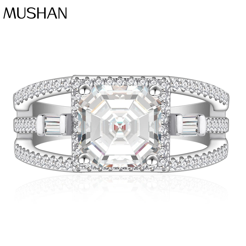 MuShan Jewelry Factory  New square Simulation Diamond 925 Sterling Silver Ring for Women Instagram Style Light Luxury Jewelry