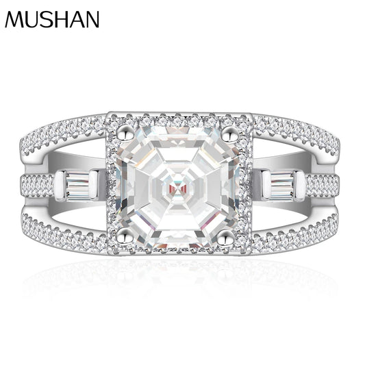 MuShan Jewelry Factory  New square Simulation Diamond 925 Sterling Silver Ring for Women Instagram Style Light Luxury Jewelry