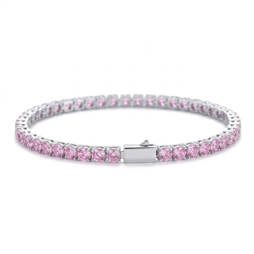 REBEL 4mm Iced Out Colorful CZ Tennis Bracelet Multi Color 1 Row Cubic Zirconia Brass Spring Clasp Bling Hip Hop Jewelry for Women Men