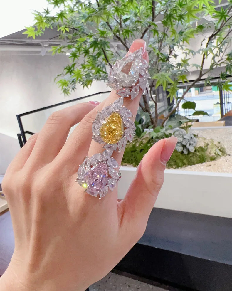 MuShan Jewelry Factory 12.8 Carat pink Diamond Ice Flower Cutting Ring 925 Silver 10 * 14 Teardrop Shaped High Carbon Diamond